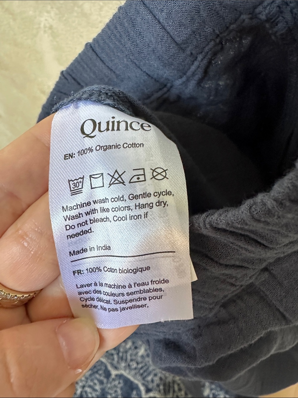 Quince 100% Organic Cotton Gauze Straight Leg Pants Indigo Blue sz large - Picture 10 of 10